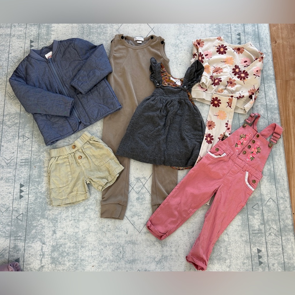 Kids Clothing Bundle with Pink Overalls and Floral Top ages 3-5